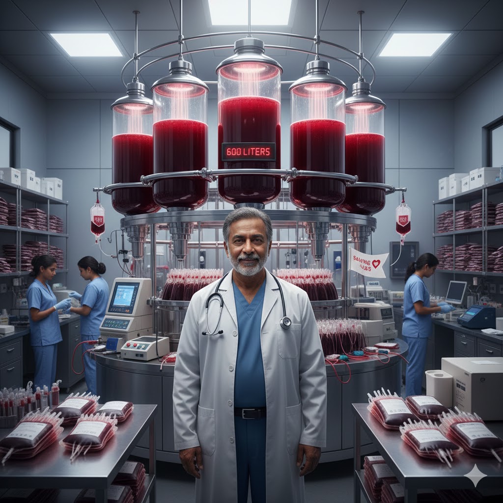Dr. Karumbaiah uses 600 liters of blood to treat patients every month